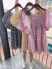 Dresses Plus Size Maternity Plaid Shirts Sweet Puff Sleeve Shoulderless Pregnant Woman Blouses Long Loose Pregnancy Clothes Wholesale