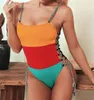 Damskie stroje kąpielowe 2024 Modne kobiety jednoczęściowy patchwork stały kolor stroju kąpielowego seksowna bikini szczupła wiosna