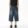 Men's Jeans Korean Style Vintage Summer Loose Male Wide Leg Knee Length Shorts 2024 Washed Fashion Denim Trouser