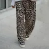 Calça feminina feminina feminina leopardo de perna larga perna larga para as calças elásticas da cintura elástica de arranha-céus