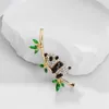 Brooches Exquisite Crystal Pearl Bamboo Leaf Brooch Mini Panda Stylish Lapel Pins Sweater Hat Badges Jewelry Accessories Couple Gift