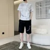Summer Ice Silk Mens Casual Set Trendy tryckt kort ärm T-shirt Stora shorts Sport Två bit