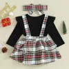 Kledingsets Lovely Baby Girls Rok Kleding Rib Ruff Ruffle Romper Plaid Suspender Hoofdband Kids Outfits voor geboren