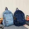 Backpack Annmouler Moda Mulheres de grande capacidade Jeans Jeans Rucksack Multi-Pockets Student School Bag