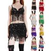 Robes de travail Femmes Belly Dancing Tenues Sparkle Sequins Tassel Bra Tops et Hip Scarf Wrap Jirt for Party Night Clubs Rave Costume