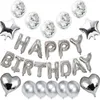 27st Silver Happy Birthday Decorations Foil Happy Birthday Balloons Banners Heart Star Balloons For Baby Shower Party Supplies 240410