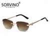 Sunglasses SORVINO Fashion Women Rimless For Ladies 2024 Trendy Geometric Diamond Cutting Gradient Lens UV Protection Shades