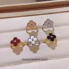 Anelli di gioielli di fascia alta per Vancleff WOMENS V Golden Fan Golden ANello a quattro foglie Giada Rossa Anello Full Diamond Fashi