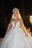 Glitter Sequins Ball Gown Wedding Dresses Sheer High Neck Long Sleeve Bridal Gowns Crystal Robe De Mariee Custom Made