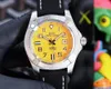 Orologi da polso da polso da 43 mm di orologio automatico di alta qualità per uomini orologi meccanici blu nero giallo in pelle giallo in pelle inossidabile luminosa