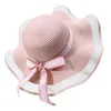 Cappelli larghi da donna Pagnello estivo floppy per cappello da sole Mesh patchwork Wavy Ribbon Bowknot Elegante Crema solare Beach Strata Stra