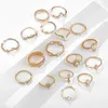 Clusterringe 17 PCs/Set Mode Geometrische Punk für Frauen Kristall Gold Farbe Finger Ring Ladies Schmuck Hochzeitsfeier Geschenke