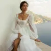 Elegant A-Line Wedding Dresses Square Neck Beads Appliques Lace Bridal Gowns Custom Made Long Sleeves Sweep Train