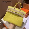 Bikn da borse da 7A fatte a mano in pelle vera pelle crocodile nebrile coccodrillo 25 cm da donna di lusso giallo Goldve4g