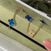 Designer Hot Selling 925 Sterling Silver Van Blue Agate Four Leaf Grass Five Flower Armband Plated With 18K Gold Jade Marrow Diamond Hand smycken Hög version