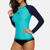 Anfilia Women Long Sleeve Rashguard Swimwear Rash Guard Surfing Top Colorblock Swimsuit Biking Shirt UPF50 Beach Wear 240409