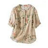 Blouses voor dames Chinese stijl Shirt Summer katoen linnen vintage losse prints dames tops mode kleding ycmyunyan