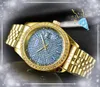 Lodowe trzy Stiches Watch Hip Hop Womens Mens Kalendarz Kwarlarz Ruch Zegar Zegar Zegar Słynny dzień Data godzina Godzina Łańcuch Bransoletka Zegarki Pierwsza gwiazda Prezenty