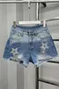 Dames jeans European Station Denim Shorts 2024 Zomermode losse slanke gescheurde strass Tassel A-lijn brede poten broek