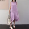 Casual Dresses 2024 Women's Cotton Linen Long Solid Sleeveless Maxi Loose Vestidos For Girls Summer Beach Dress Ropa Para Mujer