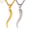 U7 Italian Horn Necklace Amulet Gold Color Stainless Steel Pendants & Chain For Men Women Gift Fashion Jewelry P1029263A