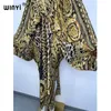 Sexig Beach Kaftan Caftan Feel Silk Rayon Fashion Print Winyi Maxi Womens Robes Long Sukienka V-hals Bohemian Dress 240417