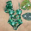 Women's Swimwear 2024 New Arrival Ruffle Swimwear Single Shoulder One Piece Swimsuit Women Floral Printed Tropical Summer Beach Bathing Suit