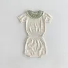 Kläder set ins sommar baby flicka set 0-3 år födda barn kort ärm stickad kläder pullover toppar blommare shorts 2st korea kläder