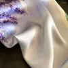 Scarves Pure Silk Scarf For Women Design Floral Shawl Foulard Hijab Lavender Neckerchief Summer Square Bandana Luxury Neck Bufanda