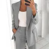 Two Piece Dress 2Pcs/Set Women Lapel Long Sleeve Blazer High Waist Straight Wide Leg Pants Set One Button Pockets Coats Solid Work Suits