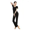 Sahne Giyim Yuvarlak Boyun Dans Uygulaması Takım Kadın Yetişkinler İçin Siyah Düz Mikro Alevli Pantolon Vazı Zayıflama Modern