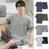 Hemkläder män loungewear set toppar shorts mäns sommarpyjamas med o-hals tee skjorta bred ben för fritid bekväm