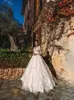 Elegant a-line bröllopsklänningar spets älskling lång illusion ärmar svep tåg bröllopsklänning brudklänningar vestidos de de