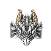 Cluster anneaux authentique S925 STERLING Silver for Women Men Fashion Vintage Golden Relief Dragon Head Punk Bijoux