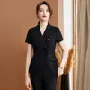 Women's Two Piece Pants NAVIU Pink Formal Uniform Design Pant Suits Summer Short Sleeve For Women Professional Office Work Wear Blazer And