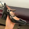 Dress Shoes 8cm Chunky Heels Women Mary Janes Black White Patent Leather Crystal Buckle Strap Round Toe Club Evening