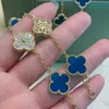Dernière marque du créateur 925 Sterling Silver Van Blue Agate Four Leaf Grass Five Flower Bracelet plaqué avec Jade Jade Diamond à la main en or 18 carats