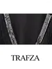 Coletes femininos Trafza 2024 Spring Women Fashion Velvet lantejas de tassel sólido solto cardigan casaco chique vintage colete feminino