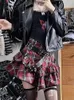 Altgoth 펑크 고딕 고딕 레드 격자 무늬 치마 여성 빈티지 Y2K E-Girl Emo alt High Waist Cake Skirt Harajuku Fairycore Grunge Clubwear 240407