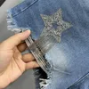 Dames jeans European Station Denim Shorts 2024 Zomermode losse slanke gescheurde strass Tassel A-lijn brede poten broek