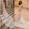 Lace Appliques Cathedral Train Mermaid Wedding Dresses 2022 V-Neck Button Back Tulle Bridal Gown Gorgeous BES121