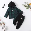 Clothing Sets Baby Boys Hoodie Sweatsuit Outfits Kids Flannel Plaid Top Pants Set Spring Toddler Boy Clothes 0-24 Months