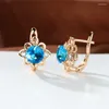 Brincos de backs boho clipe de flor de pedra azul para mulheres cor de ouro feminino pequeno redondo jóias de casamento presente