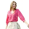 Blouses pour femmes Birdtree 14 mm Real Silk Elegant Elegant Shirt For Women Long Sleeve Imprimé Blouse Sweet Loose 2024 Spring T42136QC