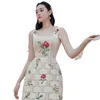 Women spaghetti strap embroidery flower crochet lace hollow out slim waist desinger dress vestidos SML