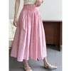 Röcke langer Rock Koreanische Mode elegante Damen Elastizität High Taille A-Line Midi Plisse weißes schwarzes Rosa Getent