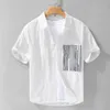 Men's Casual Shirts For Mens Premium Cotton Shirt Short Sleeve Striped Pocket Patchwark Designer Clothes Button Down Beach