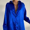 Elegant Satin Blouse pour femmes manches longues couleurs de couleurs de soie de soie décontractée Blue Tops Vintage Office Clothes 22717 240407