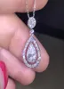 925 Sterling SilverRose Gold Fill Drop Water White Topaz Pear CZ Diamond Women Pendant Chain Necklace5000456