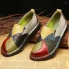 Casual Shoes Women Mixed Color Flat Shoe Ladies Patchwork Middle Aged Mom Footwear Retro Ethnic Style Soft Spring Summer